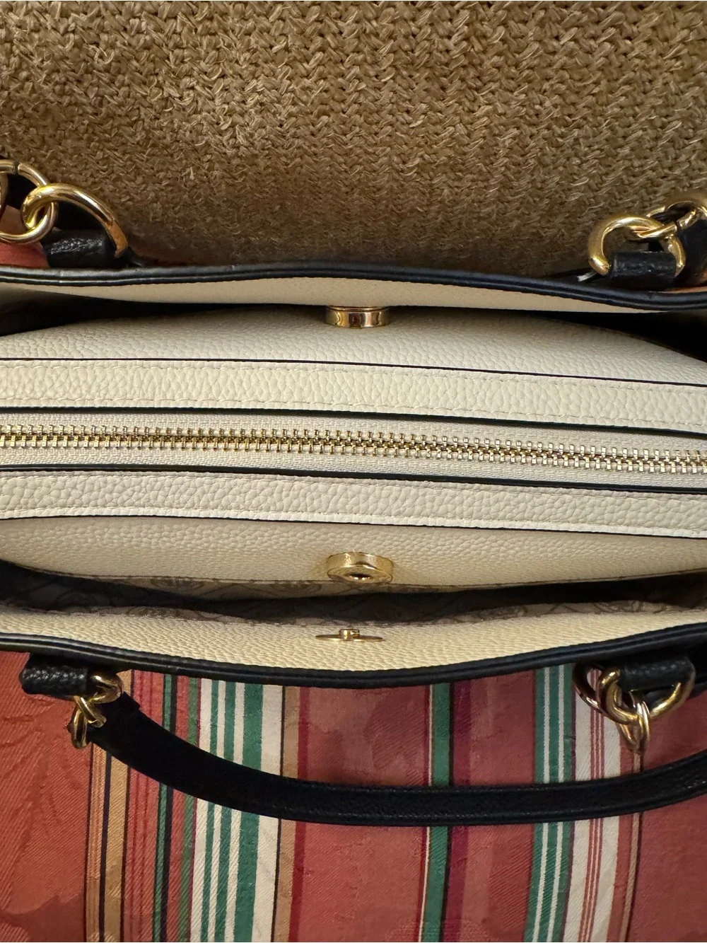 Nanette Lepore Brown, Black and Cream Pebbled Leather Satchel